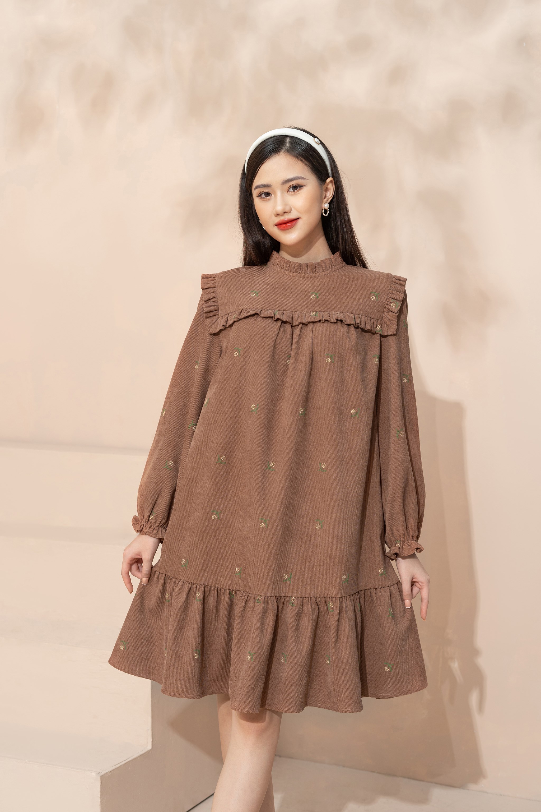 Váy Suông  Đầm Suông Đuôi Cá Phối Cổ Nơ Tay Bồng Chất Đũi Mềm Thích Hợp Đi  Chơi Đi Làm  Lazadavn