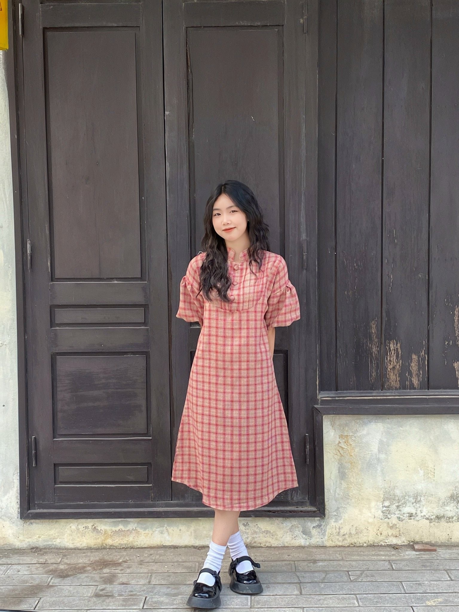Đầm Sơ Mi Tay Dài Dáng Rộng Kẻ Sọc Caro Thời Trang Váy Sơ Mi Thu Đông Nữ  Công Sở Đũi Việt DV187