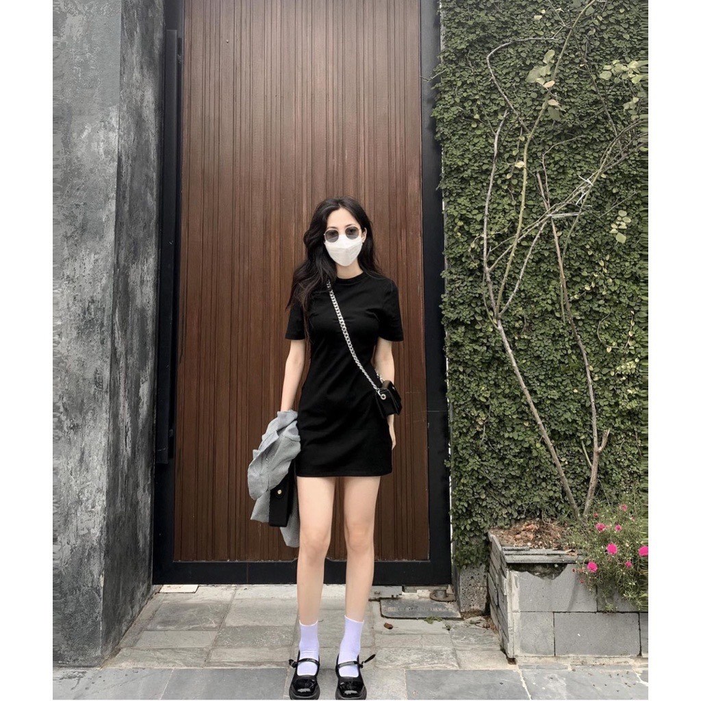 Đầm đen body dáng ngắn cổ lệch có dây chéo, váy ôm tay dài màu đen. |  Shopee Việt Nam