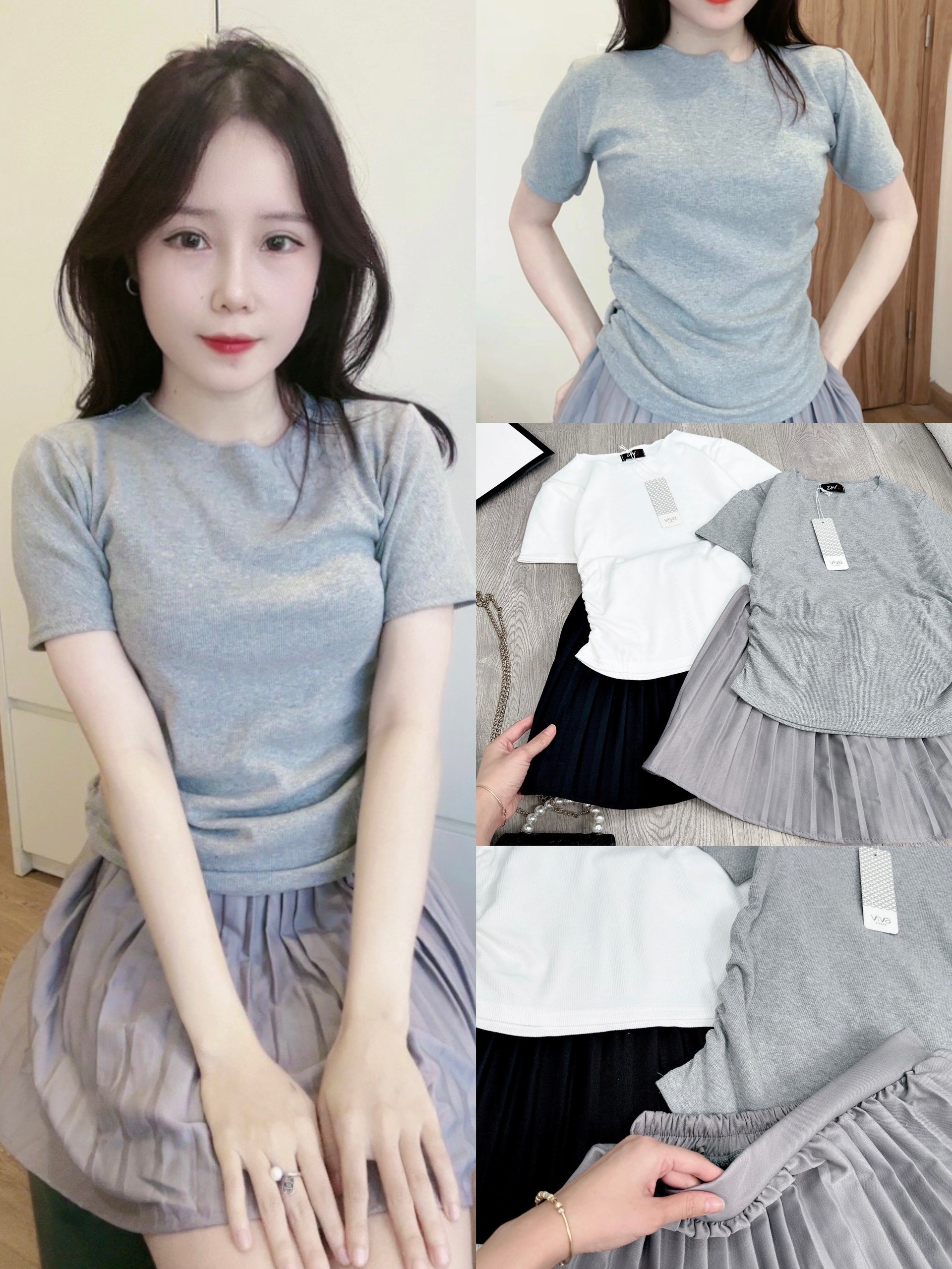 S775 Bán Nguyên Set áo dúm eo mix chân váy dài xòe chất cotton lạnh có giãn  thoáng mát | Shopee Việt Nam