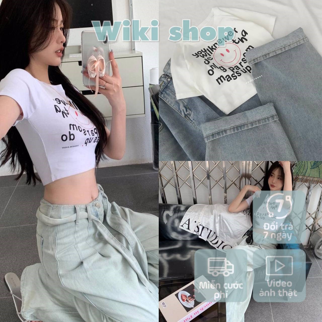 Áo thun croptop in hình người trước ngực phối viền sóng tay bụng dễ thương  TTSA0215  MixASale