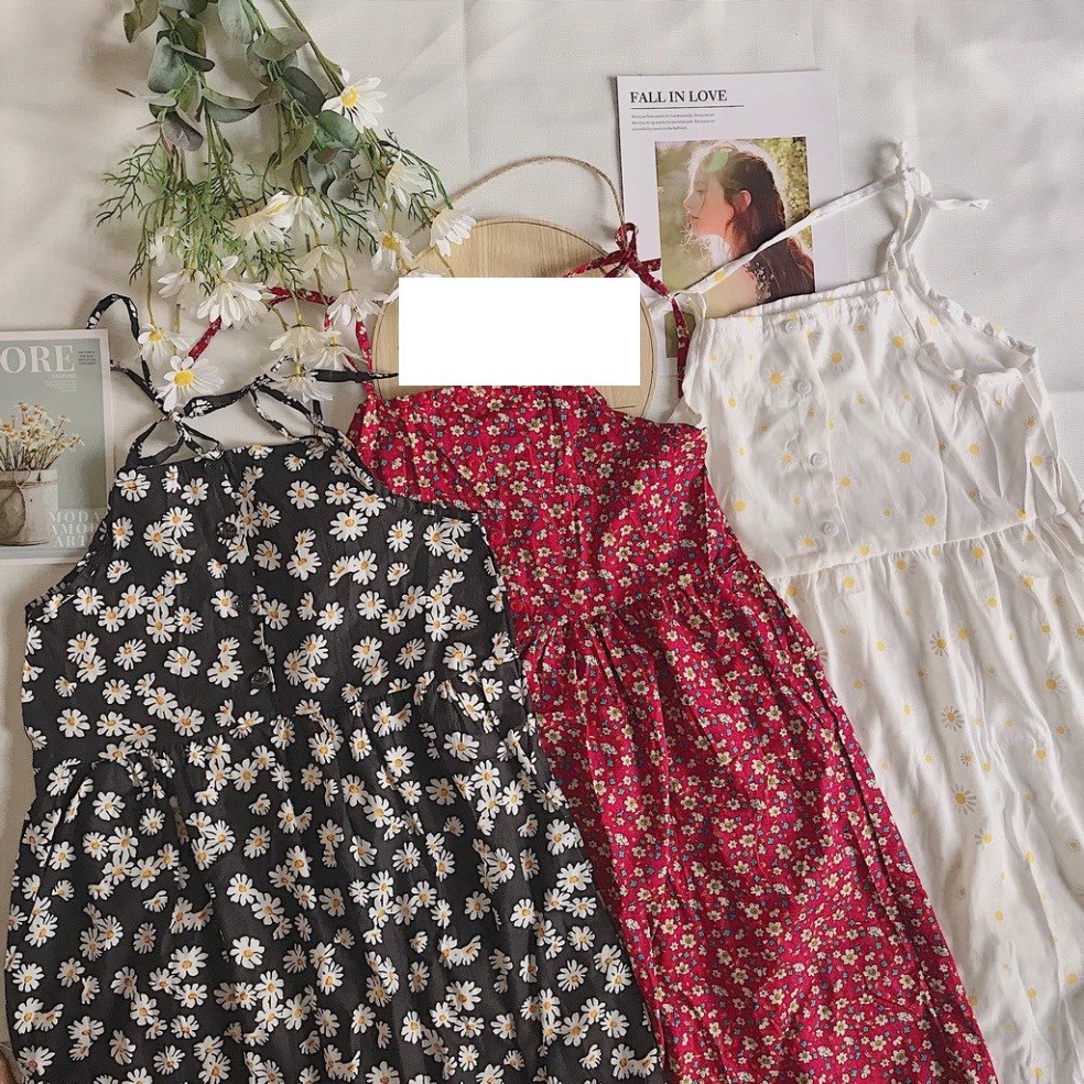 Mua Váy đầm maxi voan hoa 2 dây hoa nhí thiết kế tiểu thư vintage Lovi -  Hồng pha xanh,Freesize tại Lovishop | Tiki