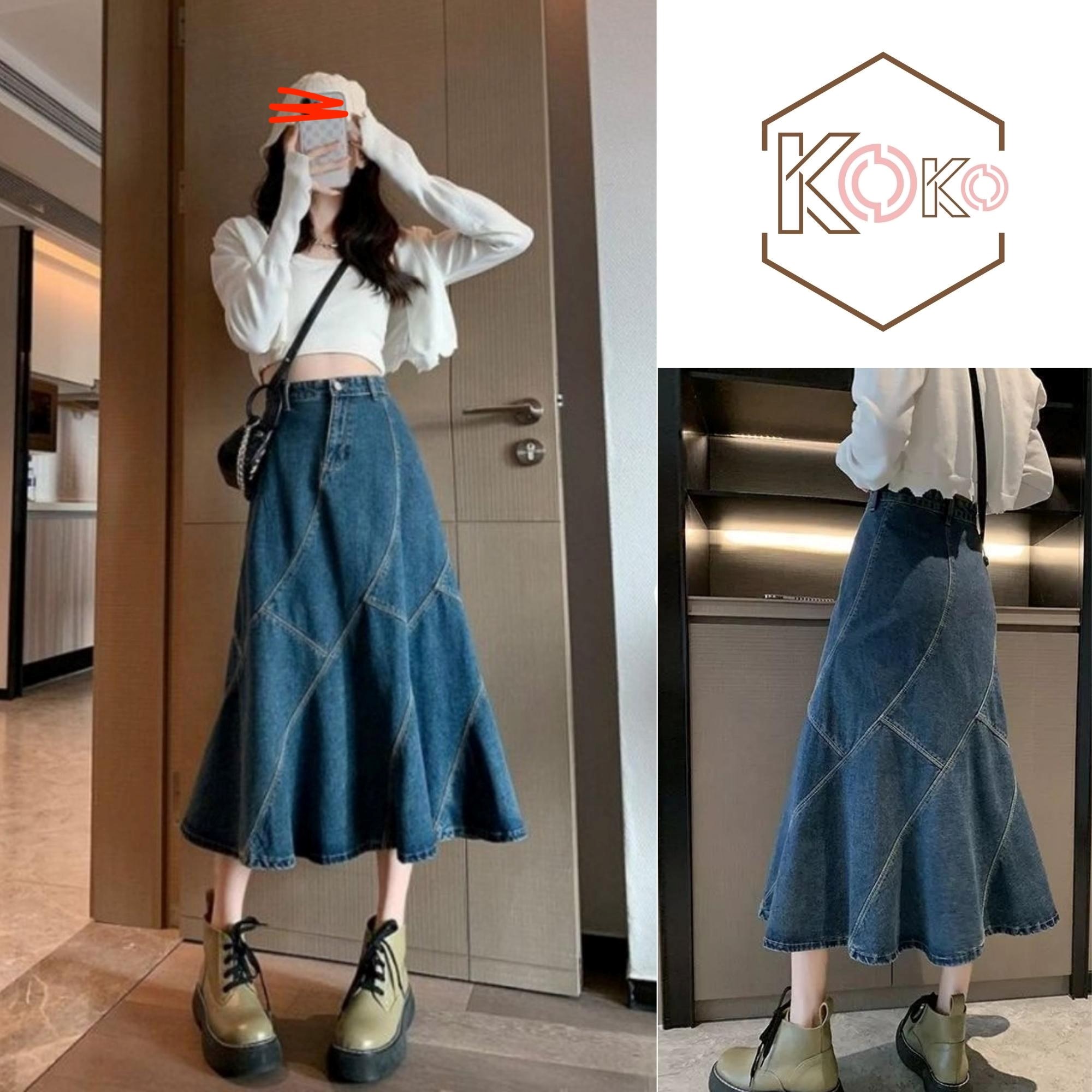 Chân váy jean dáng dài phối túi hộp xẻ 2 bên cá tính chất cotton mềm mịn  V07 - La'coba | Shopee Việt Nam